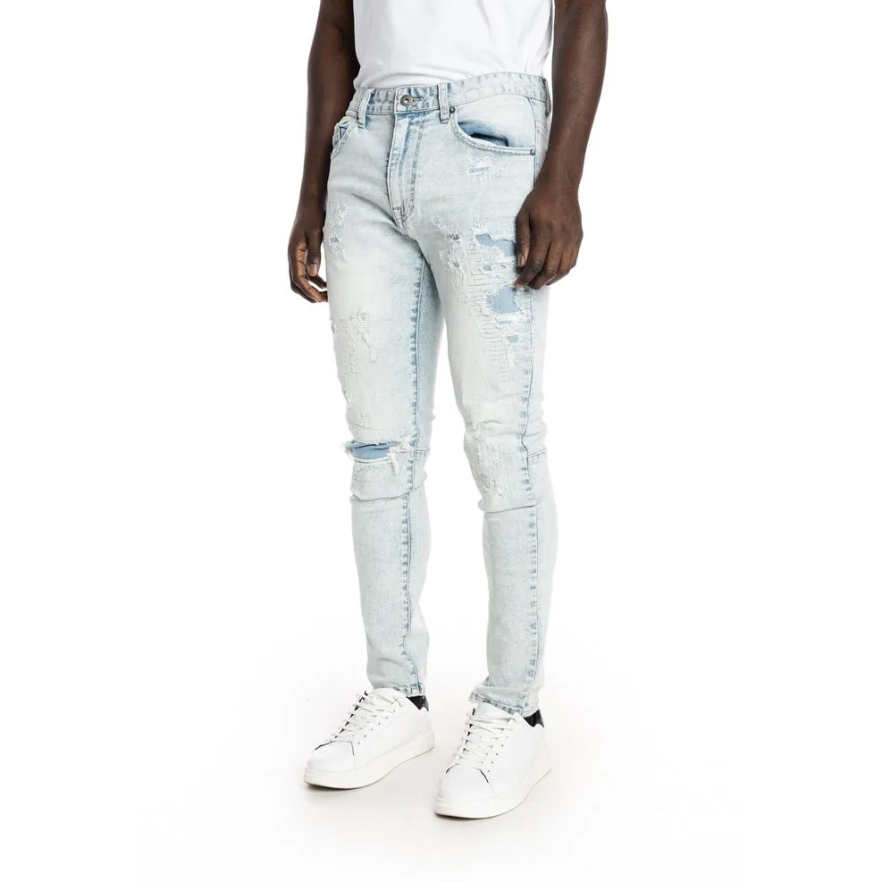 Rip And Repair Semi Basic Jeans - Greneda Blue