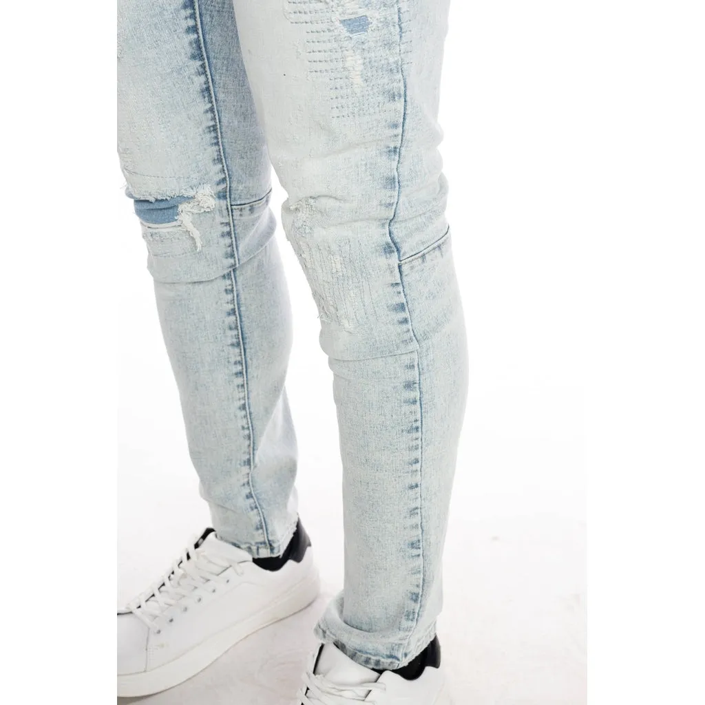 Rip And Repair Semi Basic Jeans - Greneda Blue