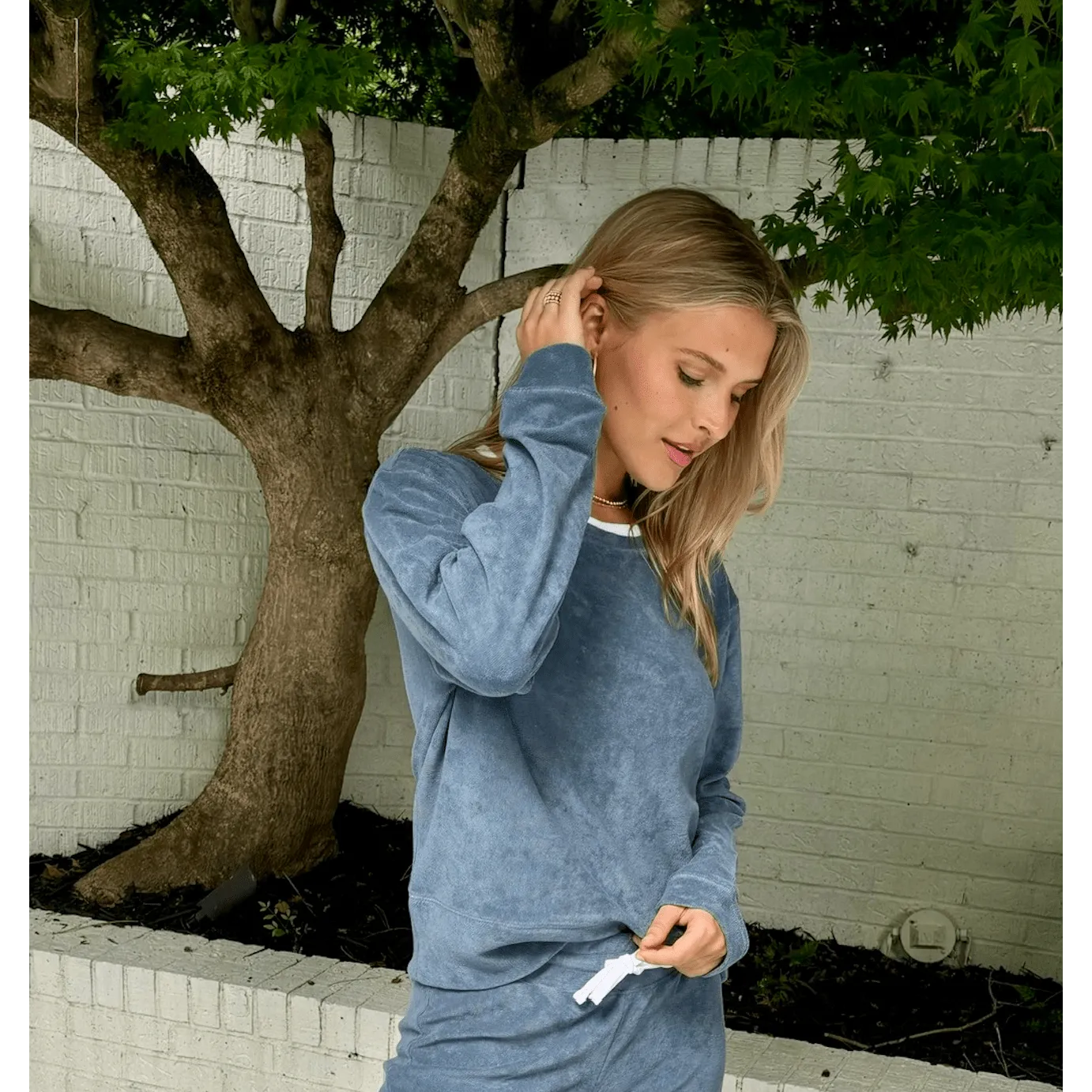 Riviera Plush Toweling Pullover in Chambray