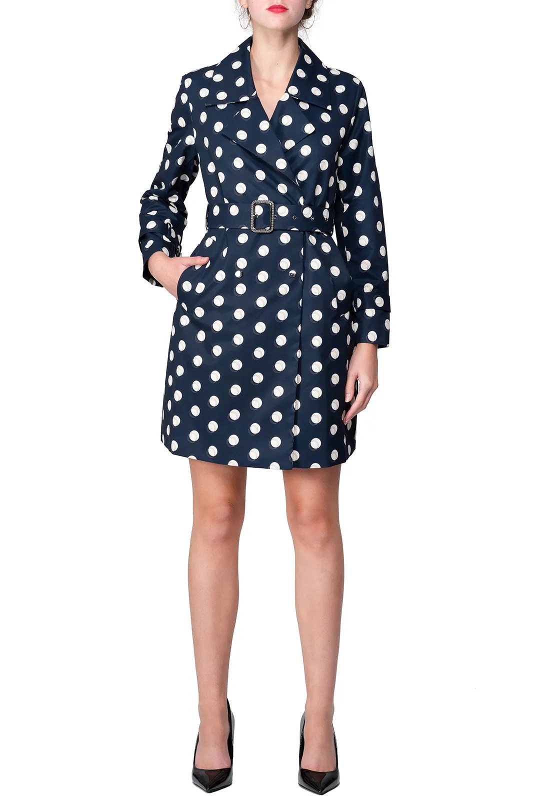 SCANDINAVIA-Polka Dot Double Breasted Belted Trench Coat