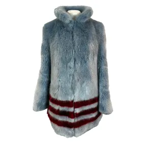 Shrimps £550 Ice Blue & Burgundy Stripe Faux Fur Coat S