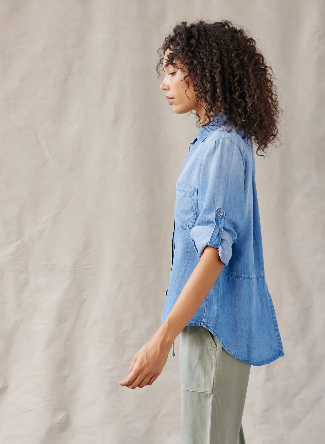 Split Back Button Down - Medium Ombre Wash