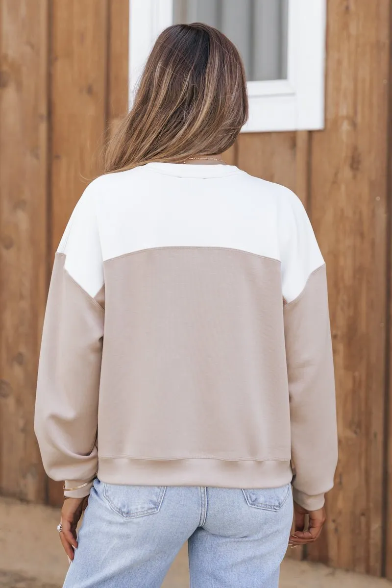 Taupe Color Block Scuba Sweatshirt